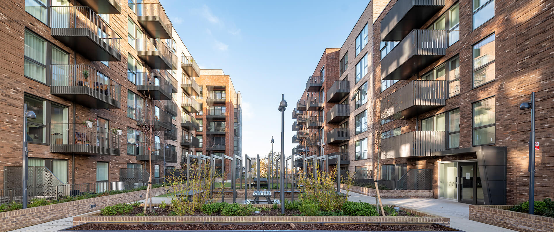 A view of an L&Q development's courtyard