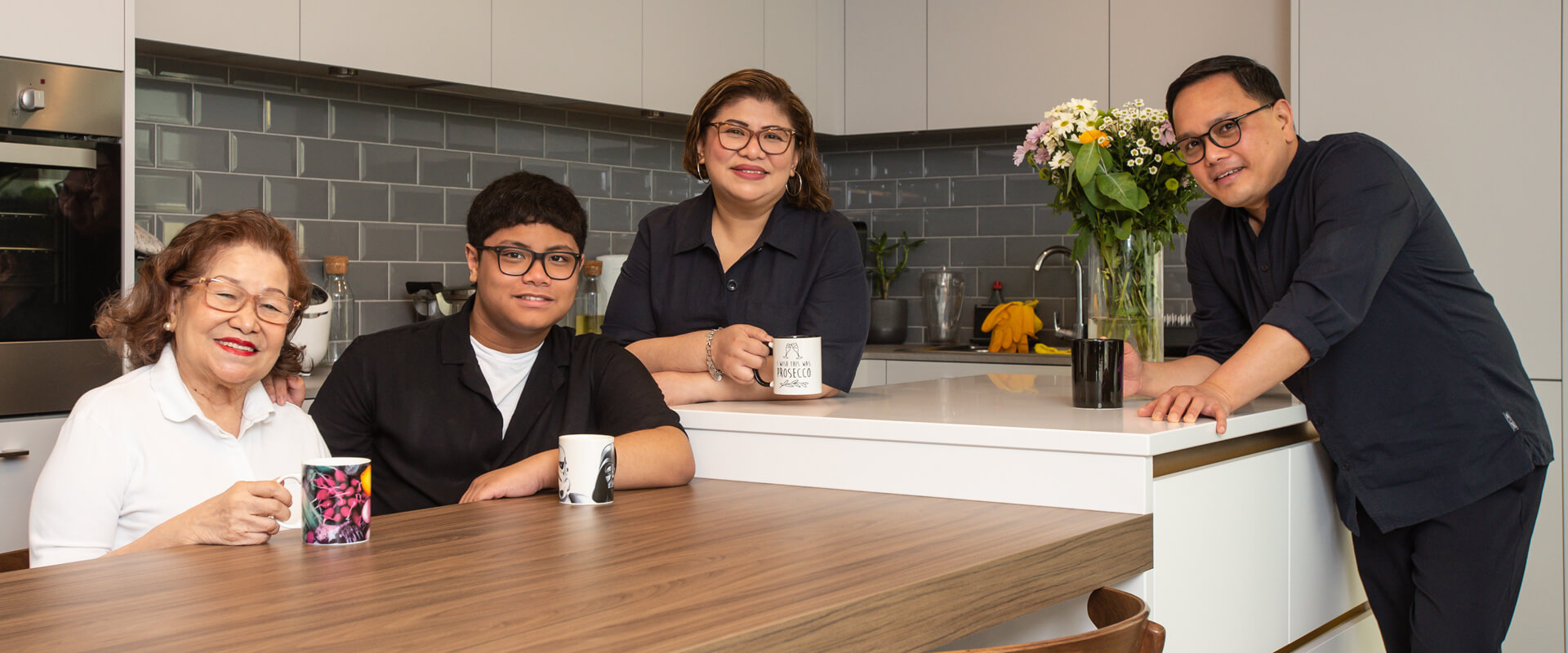 A family in their kitchen