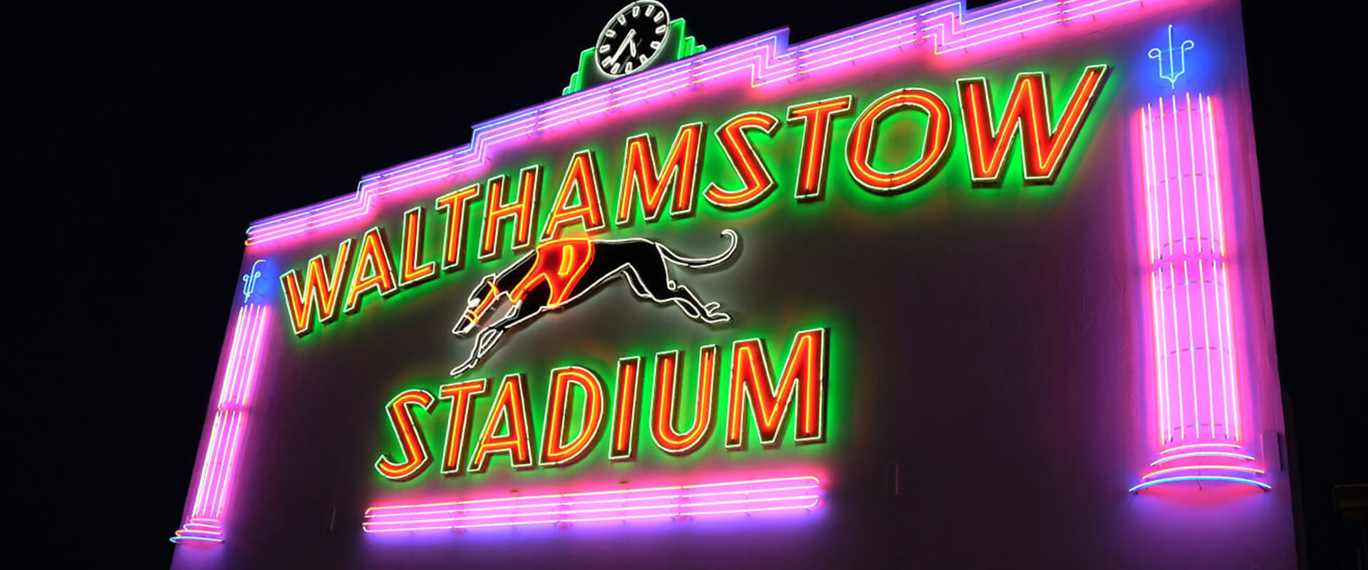 Walthamstow stadium sign at night