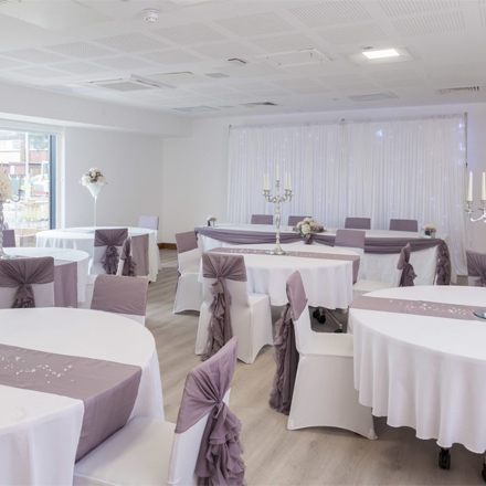 A limelight room for hire with dressed tables