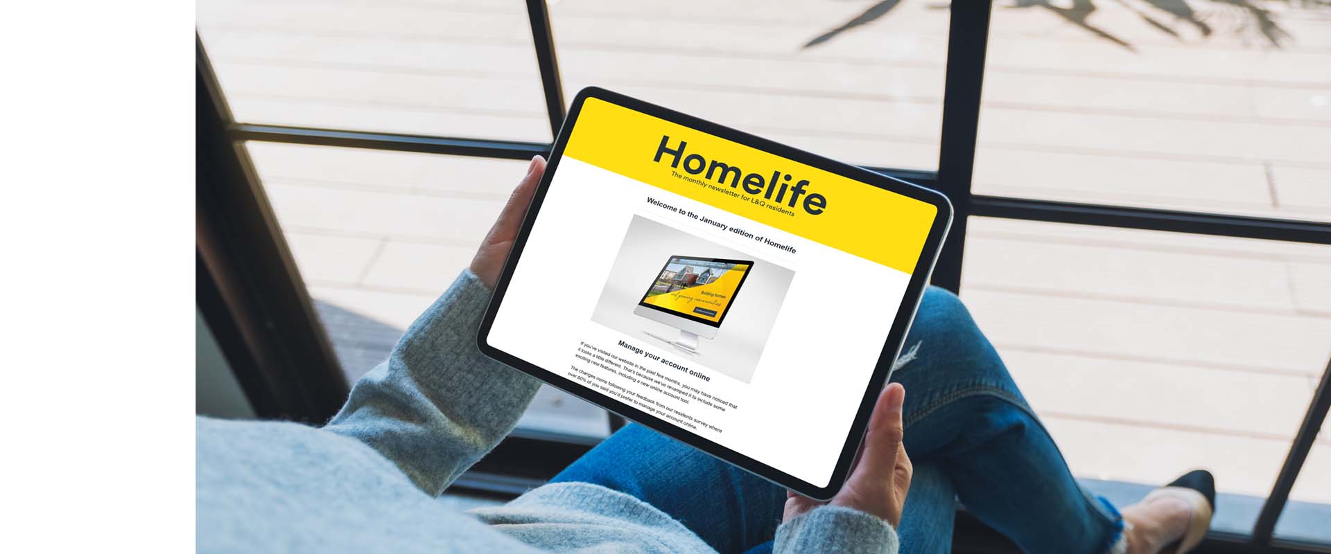 Person reading Homelife on a tablet device