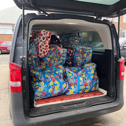 A van filled with food donations