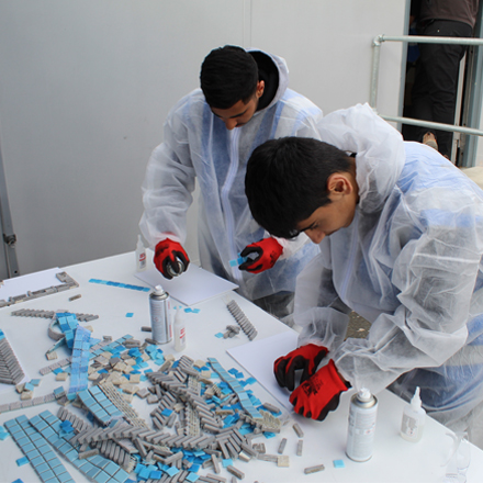 Students carrying out a construction task