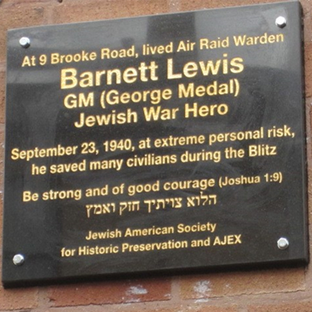A close-up of the Barnett Lewis plaque