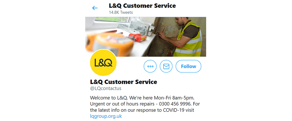 L&Q Customer Service Twitter mobile view