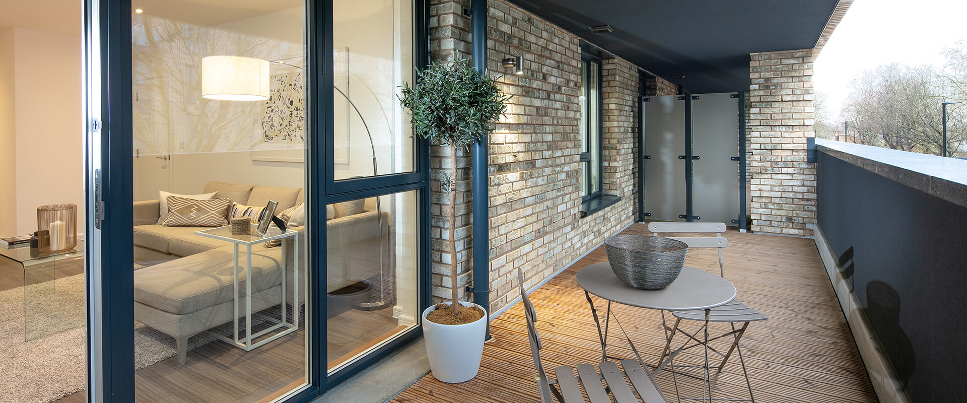 A view of an L and Q new build balcony